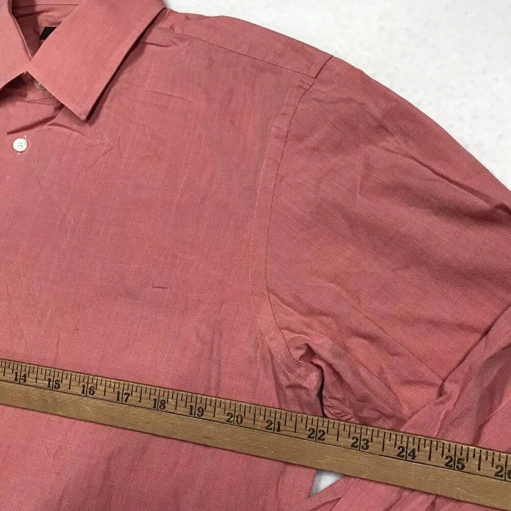 HUGO BOSS Enzo Shirt Men L 16-1/2 34/35 Watermelon Pink Prep Casual Tabby Weave